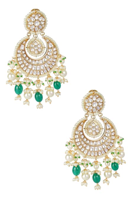 Auraa Trends_Gold Plated Pearls, Beads, Gota Patti Floral Kundan Chandbalis _Online_at_Aza_Fashions