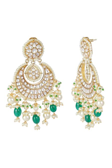 Buy_Auraa Trends_Gold Plated Pearls, Beads, Gota Patti Floral Kundan Chandbalis _Online_at_Aza_Fashions