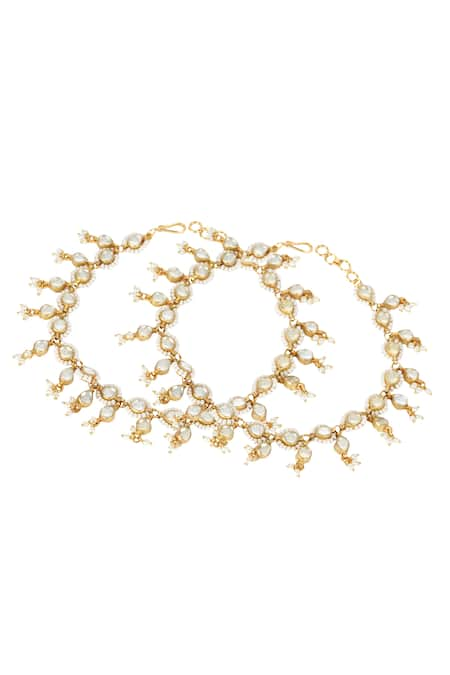 Auraa Trends Gold Plated Kundan Teardrop Anklet - Single Pc