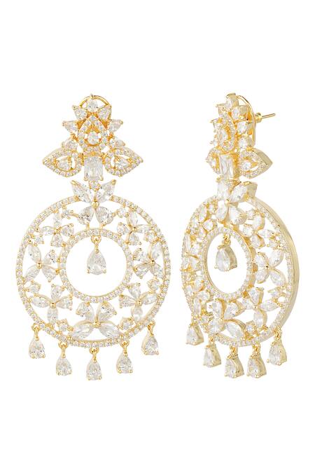 Auraa Trends_Gold Plated Imitation Diamonds Crystal Danglers _Online_at_Aza_Fashions
