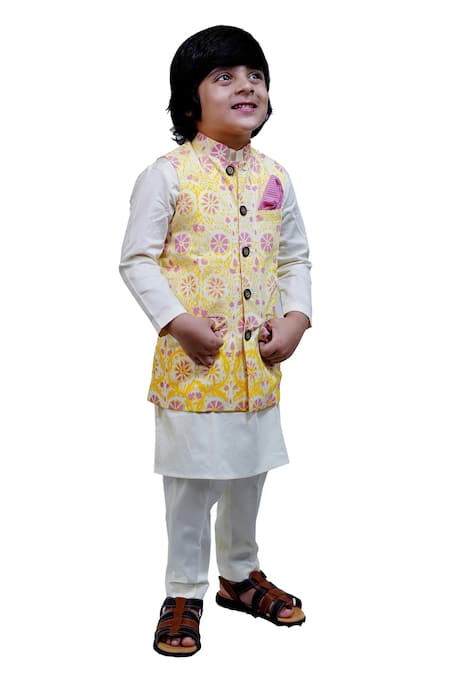 TINY COLOUR Block Print Bundi & Kurta Set 