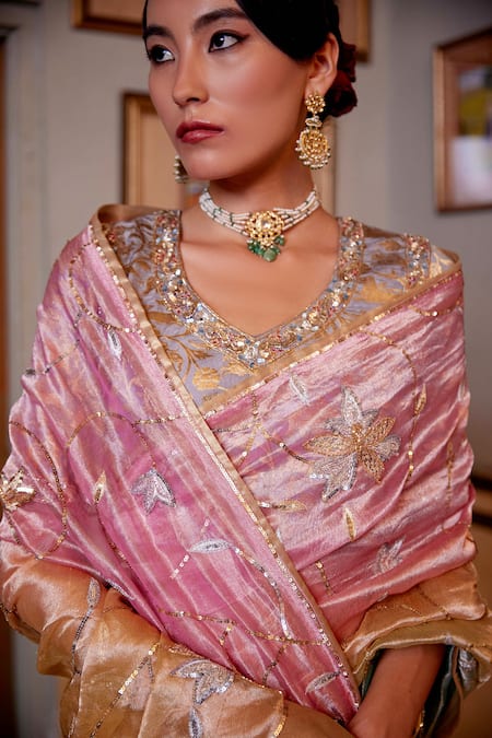 Shop Atelier Shikaarbagh Yellow Tissue, Brocade Zari Ombre Saree Online at Aza Fashions Shop_Atelier Shikaarbagh_Yellow Tissue, Brocade Zari Ombre Saree _Online_at_Aza_Fashions