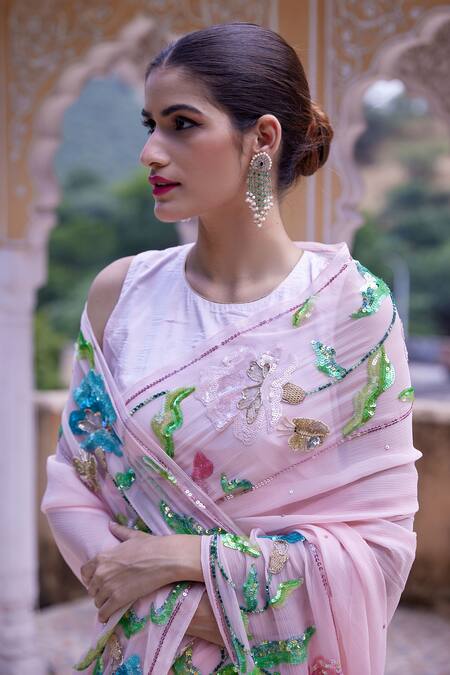 Buy Atelier Shikaarbagh Pink , Chiffon, Satin Sequins, Zari, Embroidery 3d Butterfly Saree Online at Aza Fashions Buy_Atelier Shikaarbagh_Pink , Chiffon, Satin Sequins, Zari, Embroidery 3d Butterfly Saree _Online_at_Aza_Fashions