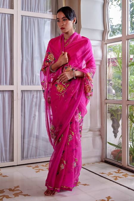 Buy Atelier Shikaarbagh Pink Organza, Satin Sequins, Embroidery Placement Saree Online at Aza Fashions Buy_Atelier Shikaarbagh_Pink Organza, Satin Sequins, Embroidery Placement Saree _Online_at_Aza_Fashions