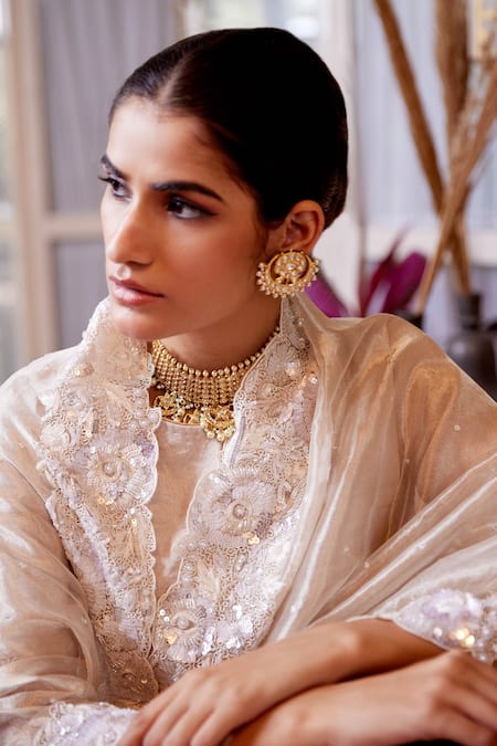 Atelier Shikaarbagh_Silver Silk, Tissue Pearls, Sequins, Beads Border Embroidered Saree _Online_at_Aza_Fashions