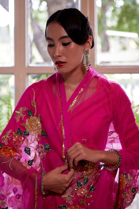 Atelier Shikaarbagh Pink Organza, Satin Sequins, Embroidery Placement Saree at Aza Fashions Atelier Shikaarbagh_Pink Organza, Satin Sequins, Embroidery Placement Saree _at_Aza_Fashions