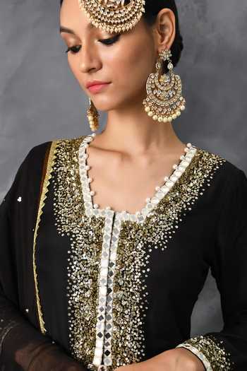 Neha Chopra Tandon_Black Fine Silk Gota Embroidered Sharara Set_Online_at_Aza_Fashions
