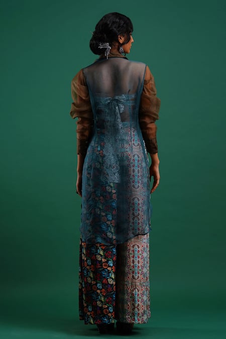 Shop Nidhi Yasha Green Viscose Spread Collar Embroidered Shirt at Aza Fashions Shop_Nidhi Yasha_Green Viscose Spread Collar Embroidered Shirt _at_Aza_Fashions