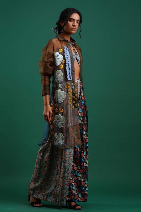 Nidhi Yasha Green Viscose Spread Collar Embroidered Shirt Online at Aza Fashions Nidhi Yasha_Green Viscose Spread Collar Embroidered Shirt _Online_at_Aza_Fashions