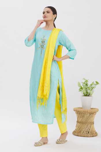 Buy_Naintara Bajaj_Blue Handloom Cotton Kurta Pant Set _Online_at_Aza_Fashions