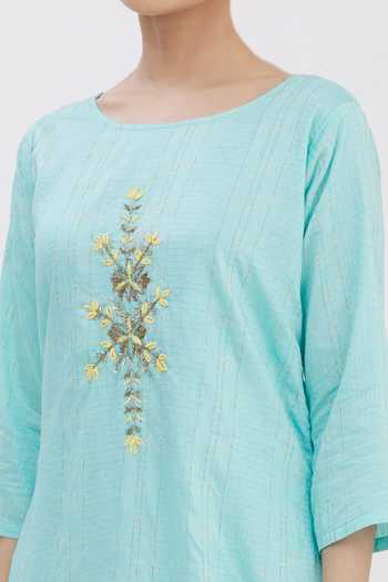 Shop_Naintara Bajaj_Blue Handloom Cotton Kurta Pant Set _Online_at_Aza_Fashions