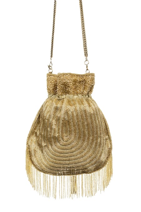 SG Collection By Sonia Gulrajani_Gold Diamonds, Beads Aura Embroidered Potli Bag _Online_at_Aza_Fashions