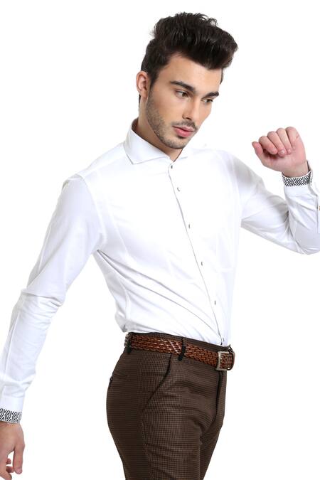 Abkasa_White Cotton Slim-fit Shirt _Online_at_Aza_Fashions