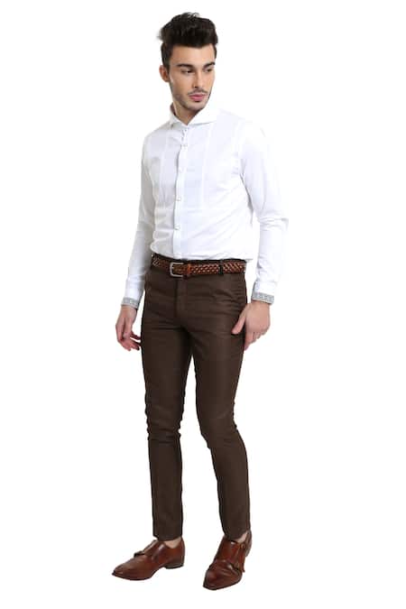 Shop_Abkasa_White Cotton Slim-fit Shirt _Online_at_Aza_Fashions