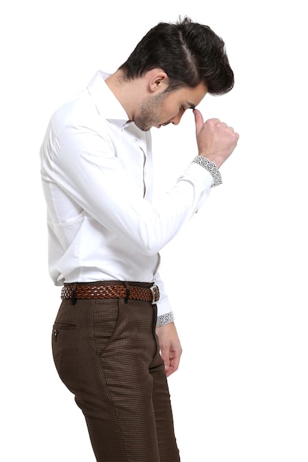 Abkasa_White Cotton Slim-fit Shirt _at_Aza_Fashions