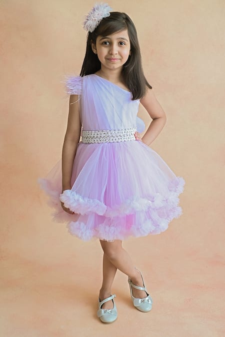 Buy_PA:Paa_Purple Tulle, Satin Beads One Shoulder Ruffle Dress_Online_at_Aza_Fashions