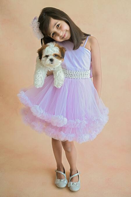 Shop_PA:Paa_Purple Tulle, Satin Beads One Shoulder Ruffle Dress_Online_at_Aza_Fashions