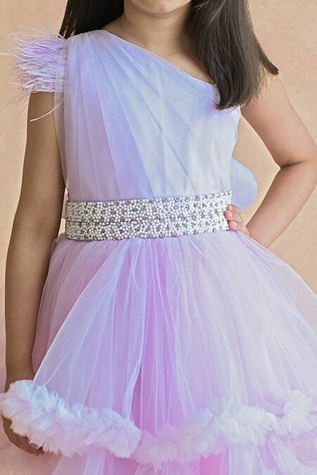 PA:Paa_Purple Tulle, Satin Beads One Shoulder Ruffle Dress_at_Aza_Fashions