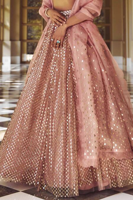 Shop_Pankaj & Nidhi_Pink Blouse Tulle, Lining Viscose Satin, Lining Embellished Bridal Set_Online_at_Aza_Fashions