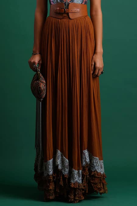 Nidhi Yasha Green Viscose Sweetheart Neck Printed Crop Top And Skirt Set at Aza Fashions Nidhi Yasha_Green Viscose Sweetheart Neck Printed Crop Top And Skirt Set _at_Aza_Fashions