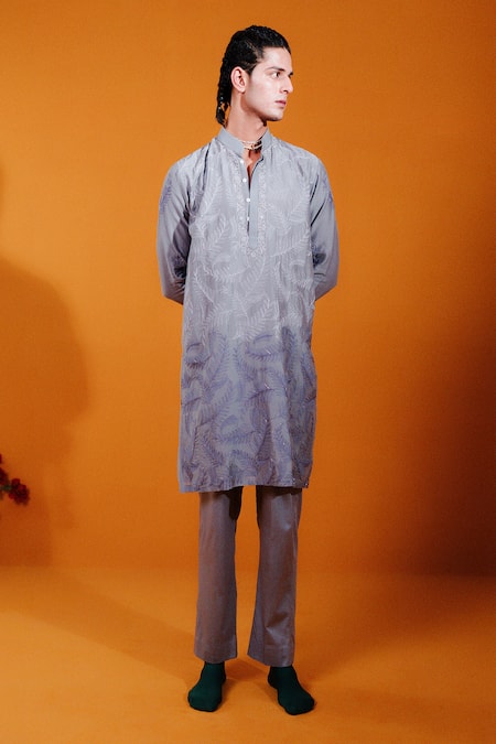 Buy Wabi Sabi By Anshum-Ritesh Grey Chanderi Embroidery Autumn Leaves Kurta Set Online at Aza Fashions Buy_Wabi Sabi By Anshum-Ritesh_Grey Chanderi Embroidery Autumn Leaves Kurta Set _Online_at_Aza_Fashions