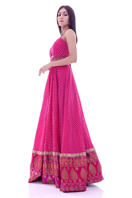 Pooja Rajpal Jaggi_Pink Brocade Embroidery Square Neck Antique Embellished Jumpsuit _Online_at_Aza_Fashions