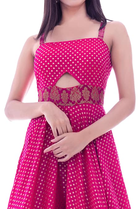 Buy_Pooja Rajpal Jaggi_Pink Brocade Embroidery Square Neck Antique Embellished Jumpsuit _Online_at_Aza_Fashions
