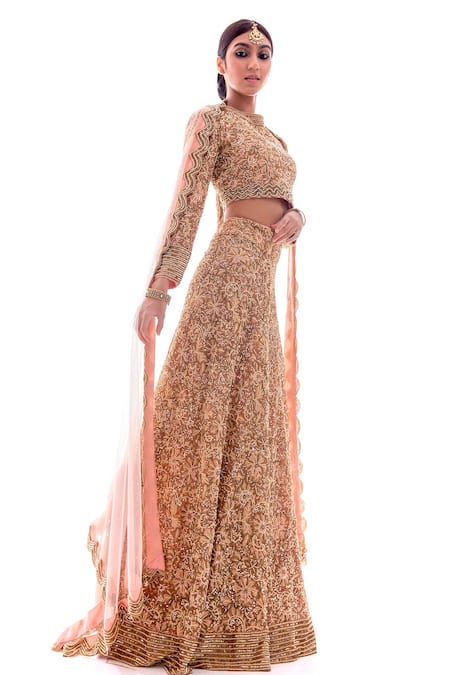 Pooja Rajpal Jaggi_Beige Blouse And Sharara French Lace Dupatta Net Embellished & Set  _Online_at_Aza_Fashions
