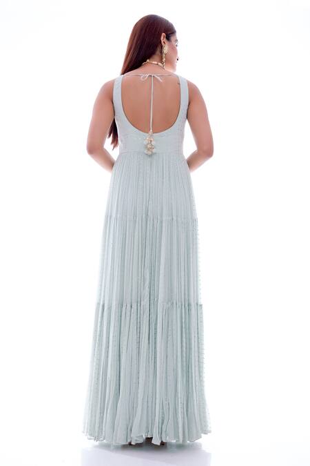 Buy_Pooja Rajpal Jaggi_Blue Anarkali Georgette Dupatta Banarasi Pant Crepe U Neck Embellished Set_Online_at_Aza_Fashions