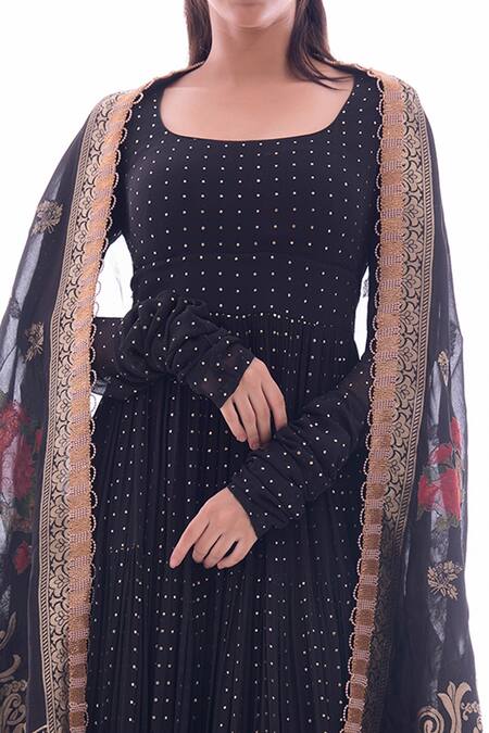 Pooja Rajpal Jaggi_Black Anarkali Georgette Dupatta Banarasi Pant Crepe U Embellished Set_at_Aza_Fashions