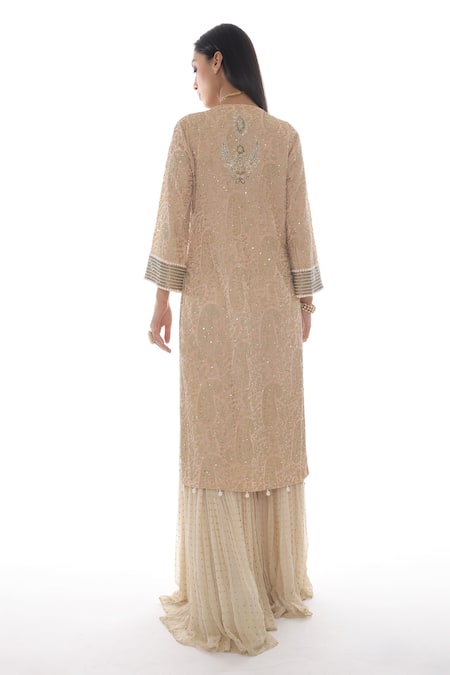 Shop_Pooja Rajpal Jaggi_Pink Dupatta Net, Kurta And Sharara Georgette, Lining Crepe Embroidered Set _at_Aza_Fashions