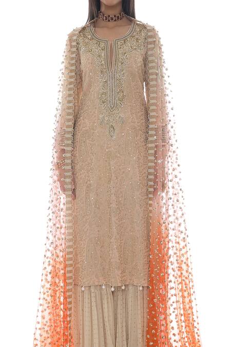 Pooja Rajpal Jaggi_Pink Dupatta Net, Kurta And Sharara Georgette, Lining Crepe Embroidered Set _at_Aza_Fashions