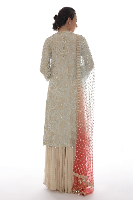 Shop_Pooja Rajpal Jaggi_Blue Dupatta Net, Kurta And Sharara Georgette, Lining Crepe Embroidered Set _at_Aza_Fashions