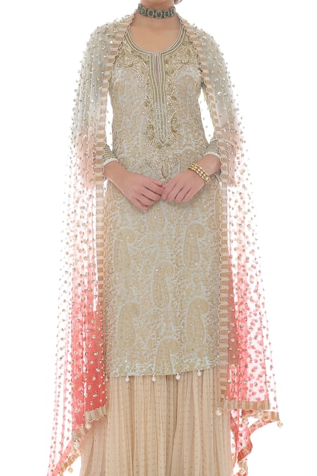 Pooja Rajpal Jaggi_Blue Dupatta Net, Kurta And Sharara Georgette, Lining Crepe Embroidered Set _at_Aza_Fashions