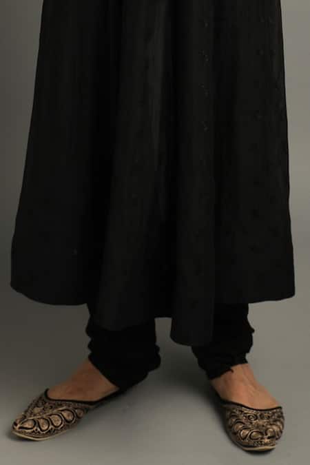 Shop_Pooja Rajpal Jaggi_Black Churidar Cotton Silk, Coat Raw Silk, Kurta Embroidered Anarkali Set _Online_at_Aza_Fashions