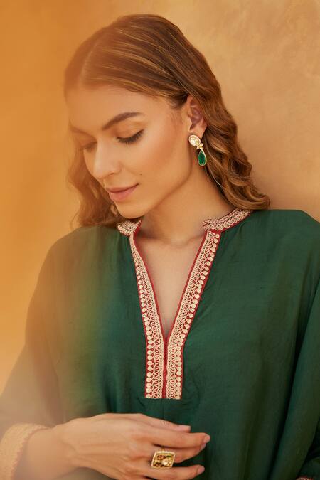 Avacara Green Kaftan Silk, Pants Cotton Lycra Marodi And Sequin Work Embroidered & Set Online at Aza Fashions Avacara_Green Kaftan Silk, Pants Cotton Lycra Marodi And Sequin Work Embroidered & Set _Online_at_Aza_Fashions