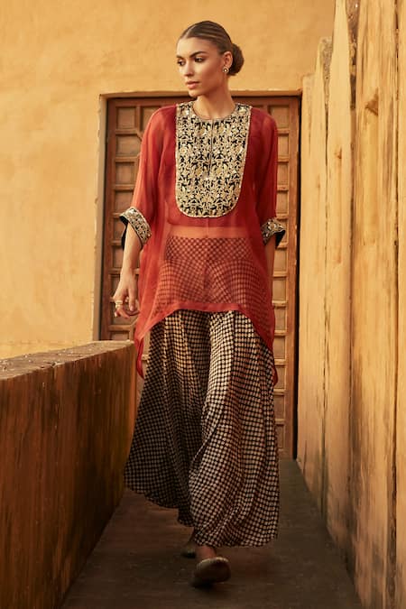 Avacara Embroidered Cape & Printed Dhoti Pant Set 