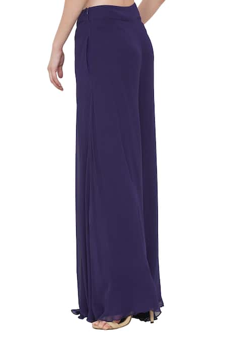 Shop_Limerick By Abirr N' Nanki_Blue Georgette Avaah Flared Pant _at_Aza_Fashions