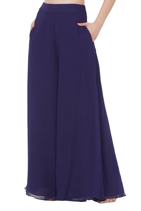 Limerick By Abirr N' Nanki_Blue Georgette Avaah Flared Pant _Online_at_Aza_Fashions
