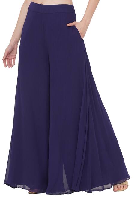Buy_Limerick By Abirr N' Nanki_Blue Georgette Avaah Flared Pant _Online_at_Aza_Fashions