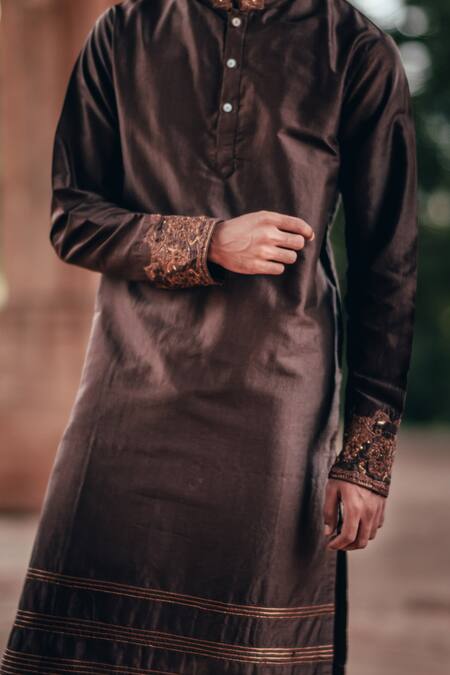 Buy Anurav Brown Dupion Silk Embroidered Kurta Set Online at Aza Fashions Buy_Anurav_Brown Dupion Silk Embroidered Kurta Set _Online_at_Aza_Fashions