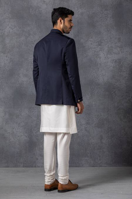 Shop_Ankit V Kapoor_Blue Suiting Button Down Bandhgala _at_Aza_Fashions