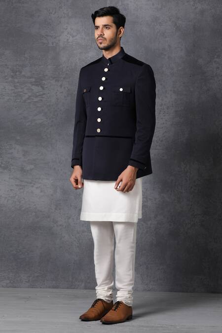 Buy_Ankit V Kapoor_Blue Suiting Button Down Bandhgala _Online_at_Aza_Fashions