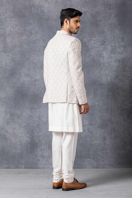 Shop_Ankit V Kapoor_White Pure Georgette Embroidered Bandhgala _at_Aza_Fashions