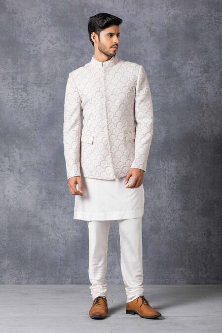 Ankit V Kapoor_White Pure Georgette Embroidered Bandhgala _Online_at_Aza_Fashions