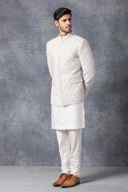Buy_Ankit V Kapoor_White Pure Georgette Embroidered Bandhgala _Online_at_Aza_Fashions