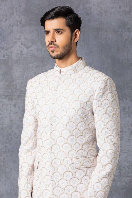 Shop_Ankit V Kapoor_White Pure Georgette Embroidered Bandhgala _Online_at_Aza_Fashions
