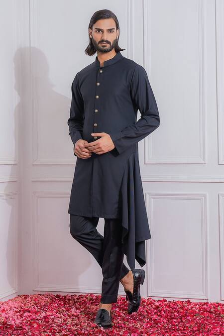 Ankit V Kapoor_Blue Suiting Geometric Embroidered Bandhgala Set _Online_at_Aza_Fashions