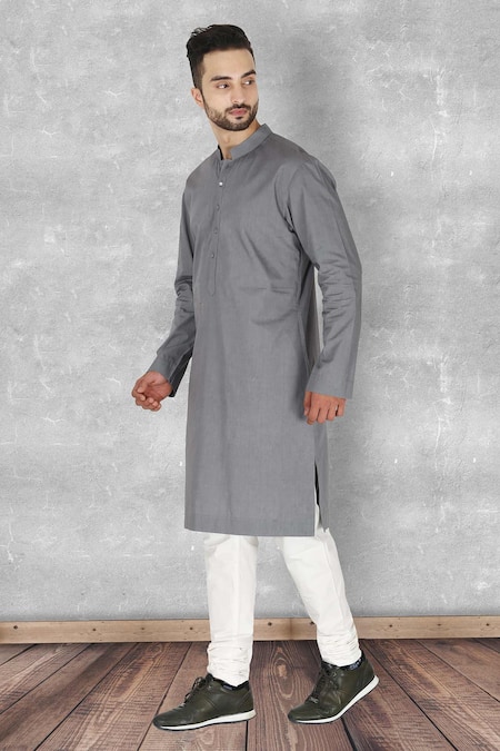 Shop Ankit V Kapoor Grey Cotton Kurta Set at Aza Fashions Shop_Ankit V Kapoor_Grey Cotton Kurta Set _at_Aza_Fashions
