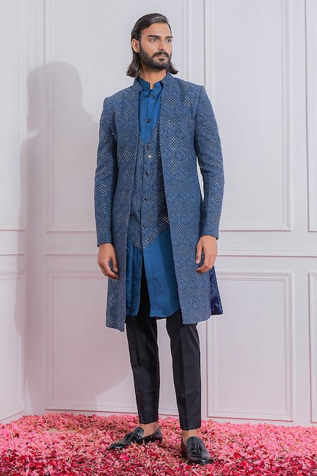 Ankit V Kapoor Georgette Front Open Sherwani & Kurta Set 
